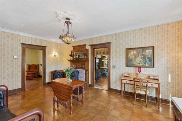 Dining room, Fireplace, Interior, Wood Texture Flooring