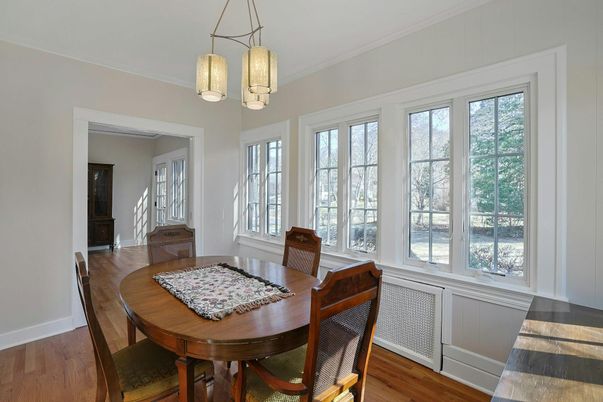 Dining room, Interior, Pendant Lights, Wood Texture Flooring