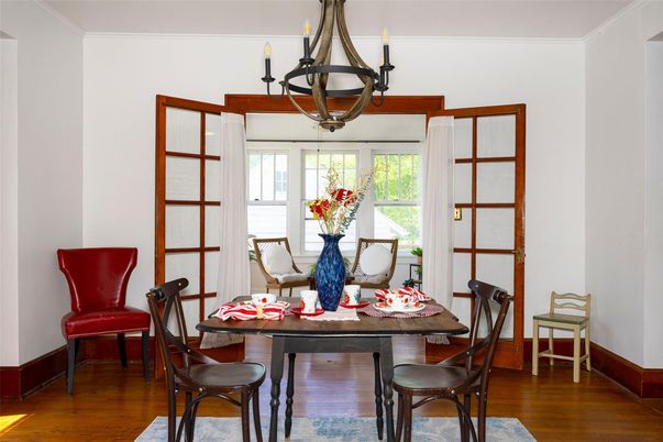 Chandelier, Dining room, Interior, Wood Texture Flooring