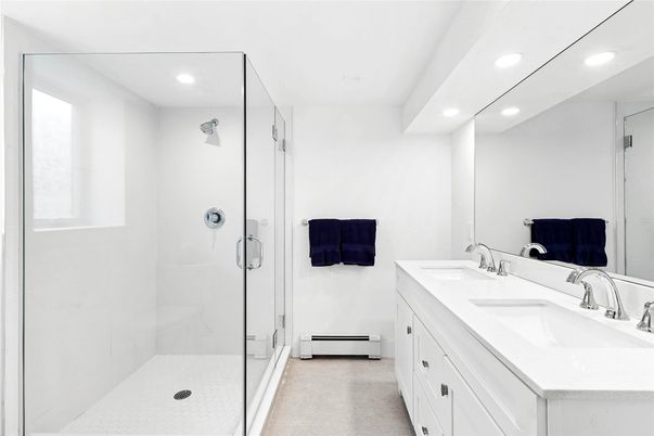 Bathroom, Dual Sink Vanities, Glass Shower, Interior, Recessed Lighting