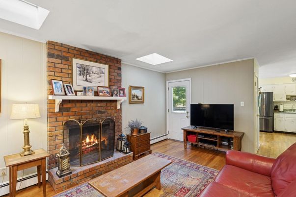 Fireplace, Interior, Living room, Stone Walls, Wood Texture Flooring