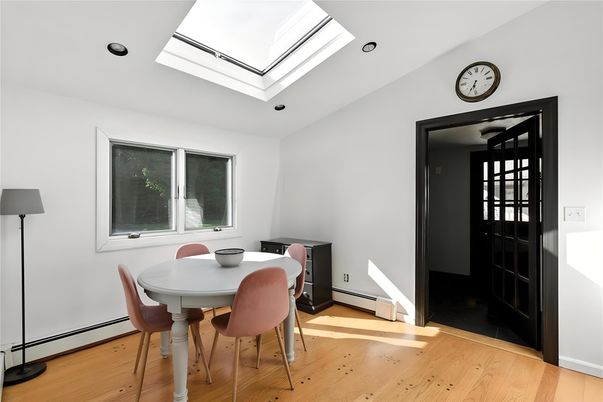 Dining room, Interior, Recessed Lighting, Wood Texture Flooring