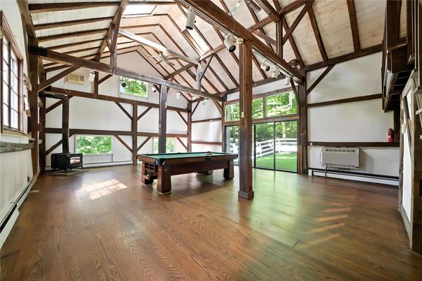 Billiard Table, Game Room, Interior, Wooden Beams, Wood Texture Flooring