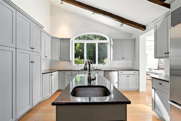 Interior, Kitchen, Recessed Lighting, Stainless Steel Appliances, Wooden Beams, Wood Texture Flooring