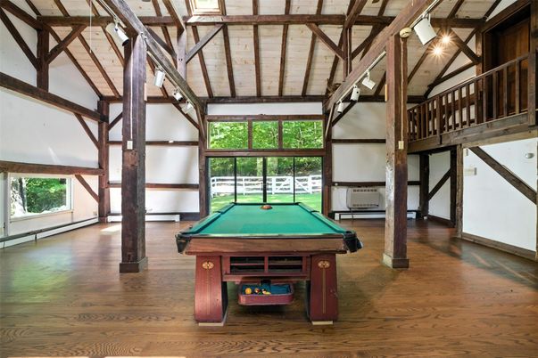 Billiard Table, Game Room, Interior, Wooden Beams, Wood Texture Flooring