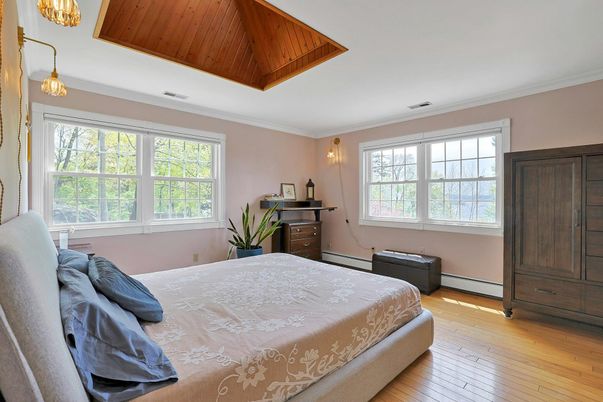 Bedroom, Interior, Pendant Lights, Wooden Ceilings, Wood Texture Flooring