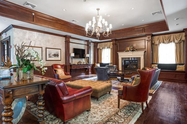 Chandelier, Fireplace, Interior, Living room, Recessed Lighting, Wood Texture Flooring
