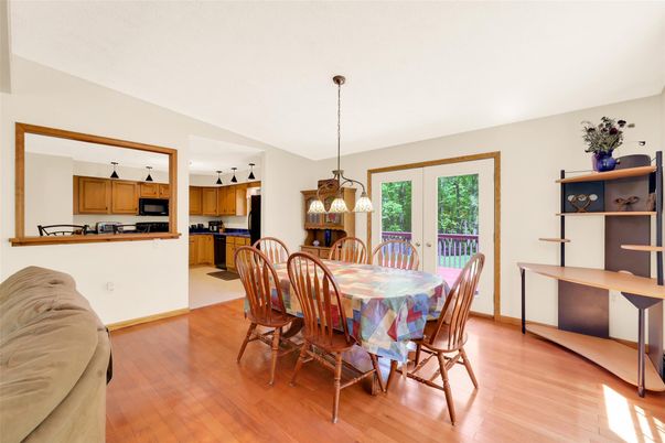 Dining room, Interior, Kitchen, Pendant Lights, Wood Texture Flooring