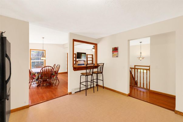 Dining room, Interior, Pendant Lights, Wood Texture Flooring