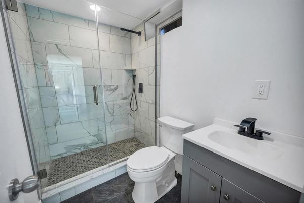 Bathroom, Glass Shower, Interior, Marble Walls