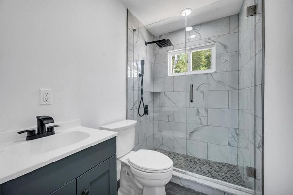 Bathroom, Glass Shower, Interior, Marble Walls