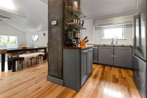 Dining room, Interior, Kitchen, Stainless Steel Appliances, Wood Texture Flooring