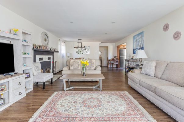 Fireplace, Interior, Living room, Pendant Lights, Wood Texture Flooring