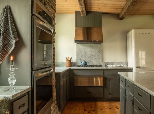 Interior, Kitchen, Stainless Steel Appliances, Wooden Beams, Wooden Ceilings, Wood Texture Flooring