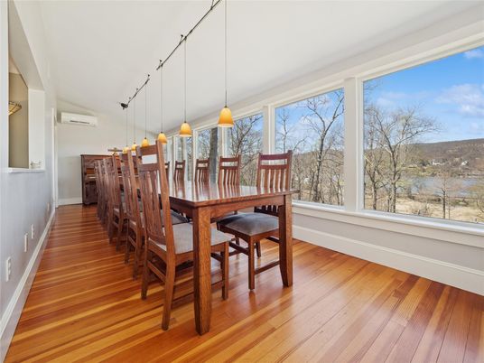 Dining room, Interior, Pendant Lights, Wood Texture Flooring