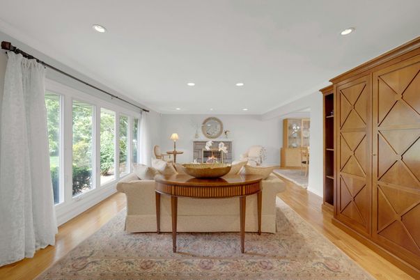 Fireplace, Interior, Recessed Lighting, Wood Texture Flooring