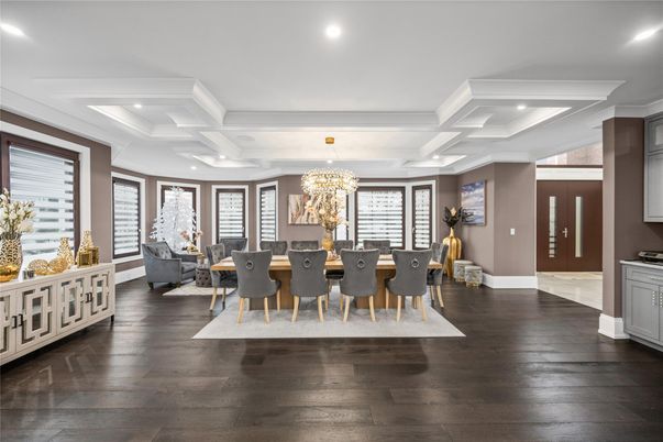 Chandelier, Dining room, Interior, Living room, Recessed Lighting, Wood Texture Flooring