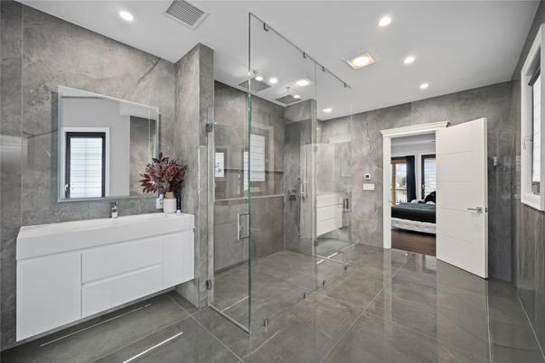 Bathroom, Glass Shower, Interior, Recessed Lighting