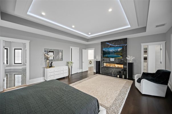 Fireplace, Interior, Recessed Lighting, Wood Texture Flooring