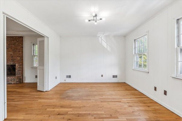 Empty room, Interior, Stone Walls, Wood Texture Flooring