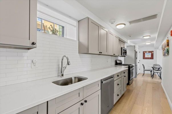 Dining room, Interior, Kitchen, Stainless Steel Appliances, Wood Texture Flooring