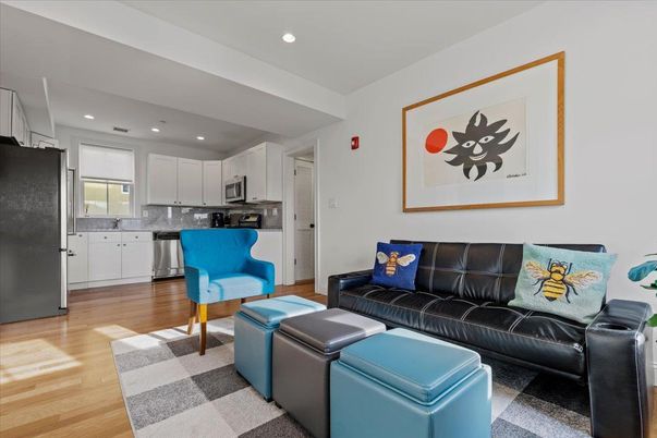 Interior, Kitchen, Living room, Recessed Lighting, Stainless Steel Appliances, Wood Texture Flooring