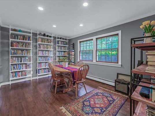 Dining room, Interior, Recessed Lighting, Wood Texture Flooring