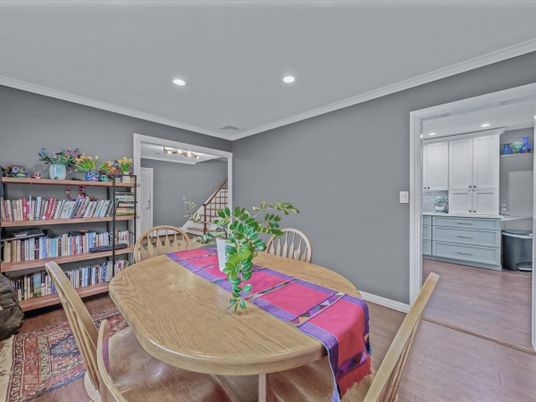 Dining room, Interior, Recessed Lighting, Wood Texture Flooring