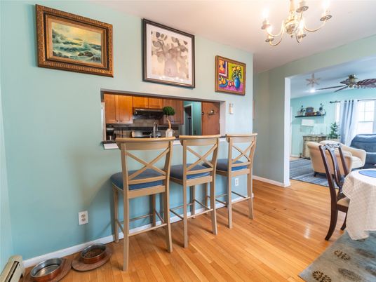 Chandelier, Interior, Kitchen, Stainless Steel Appliances, Wood Texture Flooring