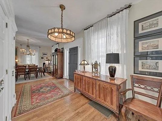 Chandelier, Dining room, Interior, Wood Texture Flooring