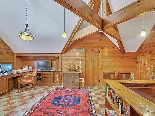 Home Office, Interior, Pendant Lights, Wooden Beams, Wooden Walls