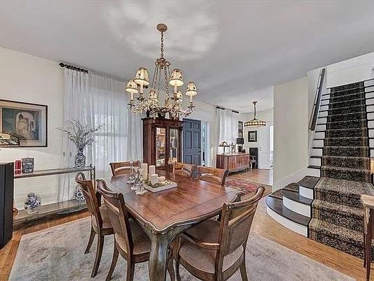 Chandelier, Dining room, Interior, Pendant Lights, Wood Texture Flooring