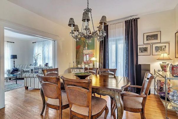 Chandelier, Dining room, Interior, Wood Texture Flooring