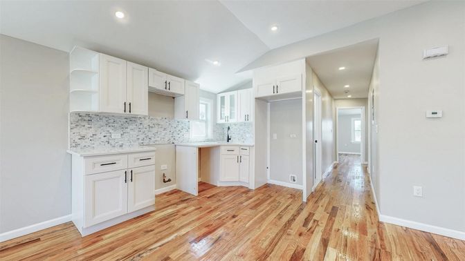 Interior, Kitchen, Recessed Lighting, Wood Texture Flooring