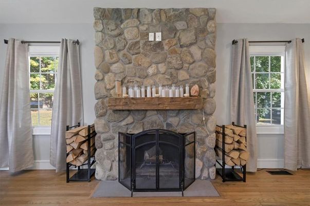 Fireplace, Interior, Stone Walls, Wood Texture Flooring