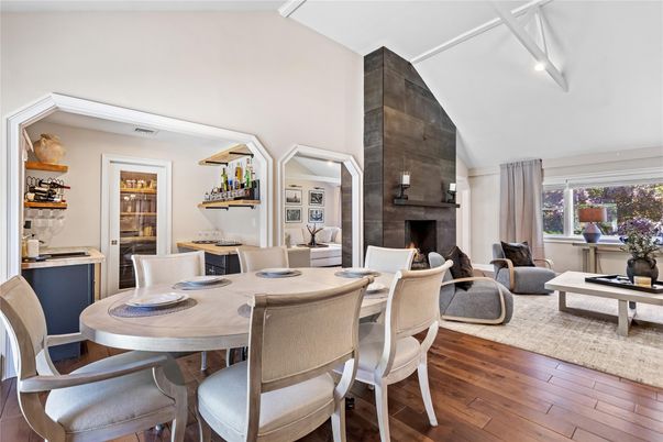 Dining room, Fireplace, Interior, Living room, Wood Texture Flooring