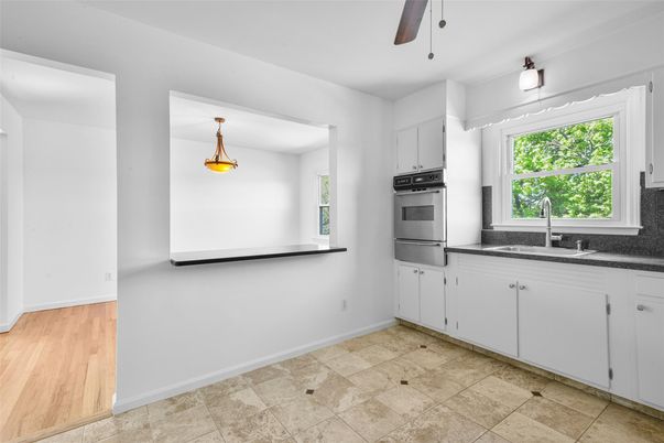 Interior, Kitchen, Pendant Lights, Stainless Steel Appliances, Wood Texture Flooring