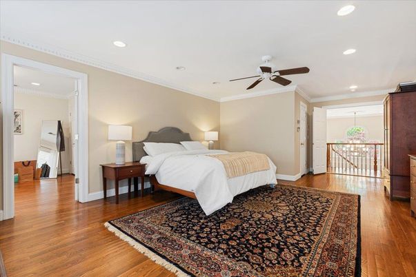 Bedroom, Interior, Recessed Lighting, Wood Texture Flooring