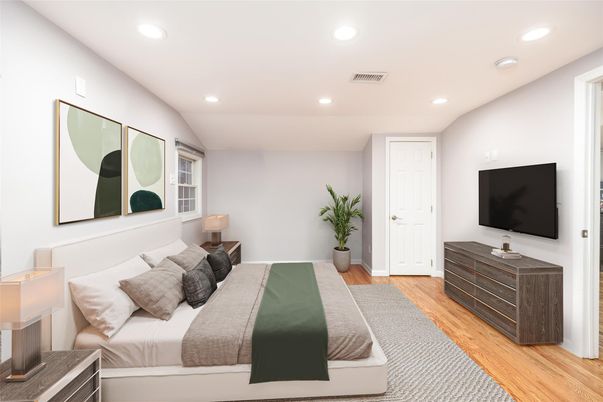 Bedroom, Interior, Recessed Lighting, Wood Texture Flooring