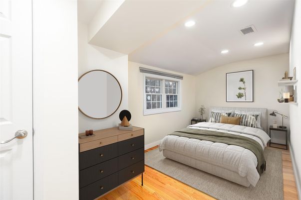 Bedroom, Interior, Recessed Lighting, Wood Texture Flooring