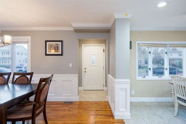 Dining room, Interior, Recessed Lighting, Wood Texture Flooring