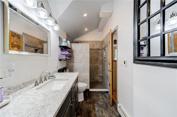Bathroom, Interior, Recessed Lighting, Wood Texture Flooring