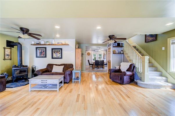 Dining room, Interior, Living room, Recessed Lighting, Wood Texture Flooring
