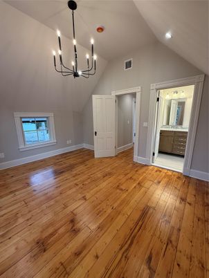 Chandelier, Empty room, Interior, Recessed Lighting, Wood Texture Flooring