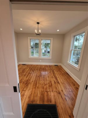 Empty room, Interior, Pendant Lights, Recessed Lighting, Wood Texture Flooring