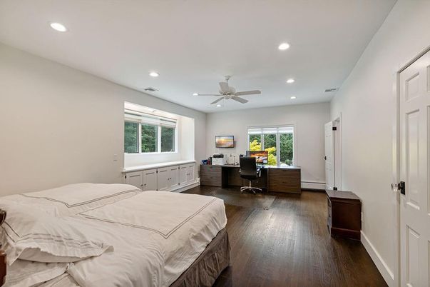 Bedroom, Home Office, Interior, Recessed Lighting, Wood Texture Flooring