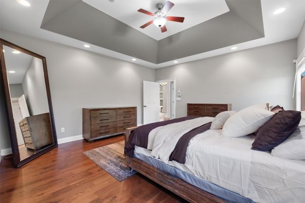 Bedroom, Interior, Recessed Lighting, Wood Texture Flooring