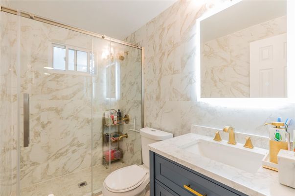 Bathroom, Glass Shower, Interior, Marble Walls