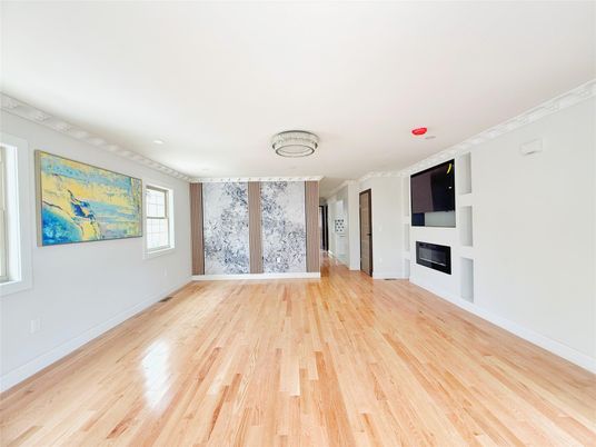 Empty room, Fireplace, Interior, Recessed Lighting, Wood Texture Flooring