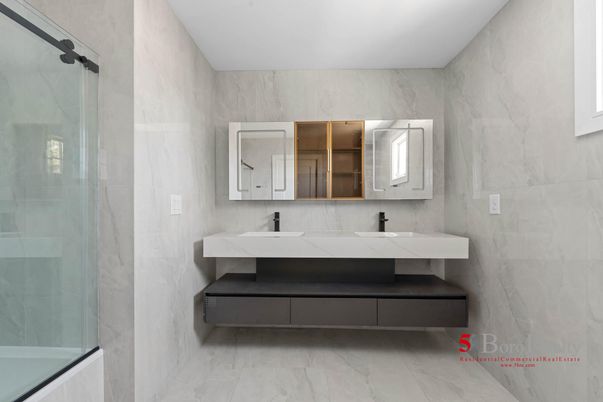 Bathroom, Dual Sink Vanities, Glass Shower, Interior, Marble, Marble Walls